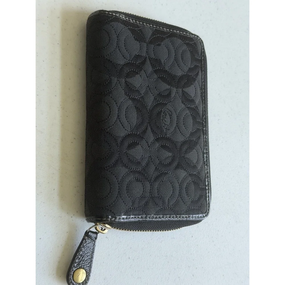 Vintage Coach Signature Stitch Black Op Art Stitched Wallet Card Holder